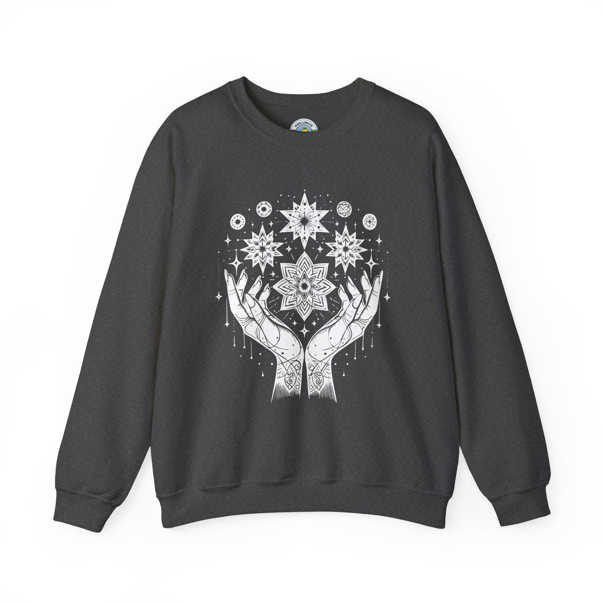 Crystal Energy Hands Crewneck Sweatshirt, Mystic Crystal Healing Sweatshirt, Boho Witchy Pullover, Spiritual Gift for Her