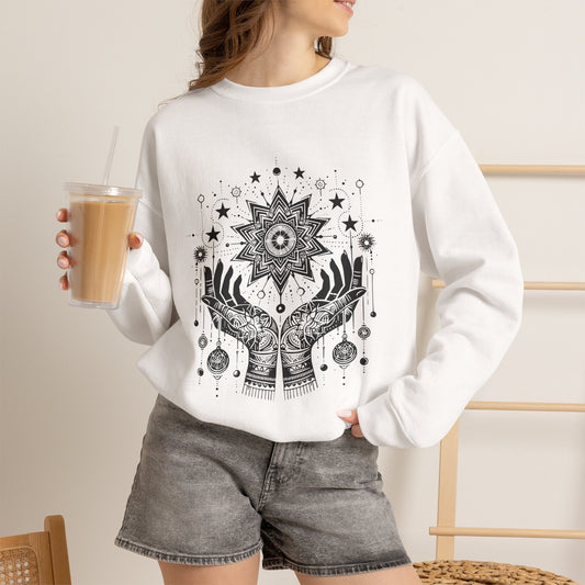 Healing Hands Crewneck Sweatshirt, Mystic Reiki Energy Sweatshirt, Boho Witchy Pullover, Spiritual Healer Gift, Gift for Her