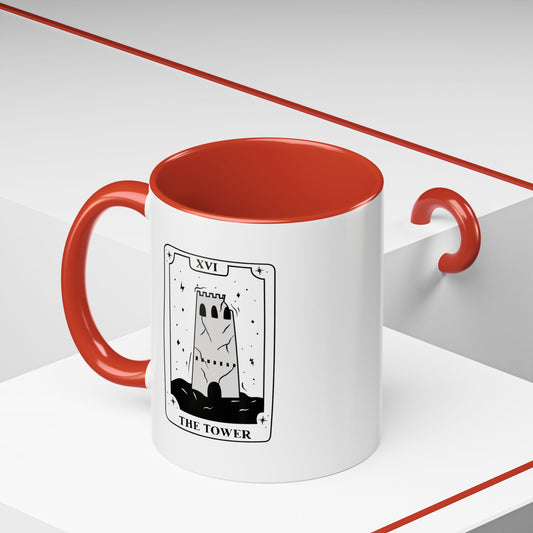 The Tower Tarot Mug, Major Arcana XVI, Breakup Gift, New Chapter Gift, Two-Sided Tarot Card Mug